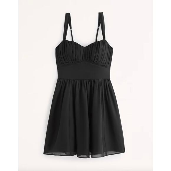 Abercrombie & Fitch Black Ruched Chiffon Empire Whimsigoth Babydoll Mini Dress M - Picture 11 of 11